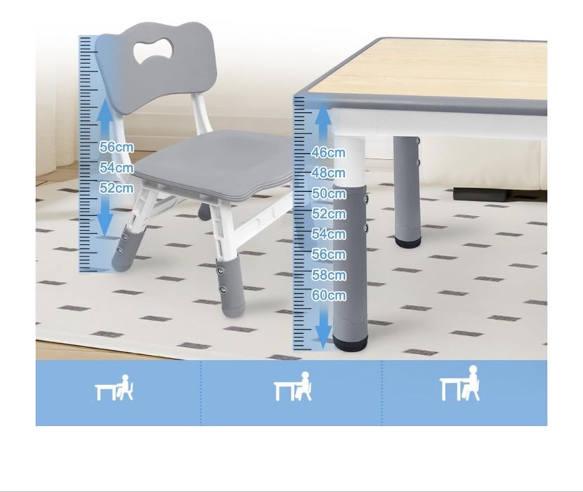 Stół stolik dla dzieci z 4 krzesłami regulowana wysokość 120x60cm