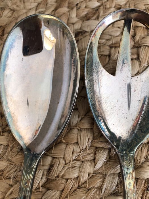 Hefra duże Sztuće posrebrzane komplet do salatki łyżki antyk