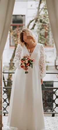 Шикарное кружевное свадебное платье большой размер 52 54 56