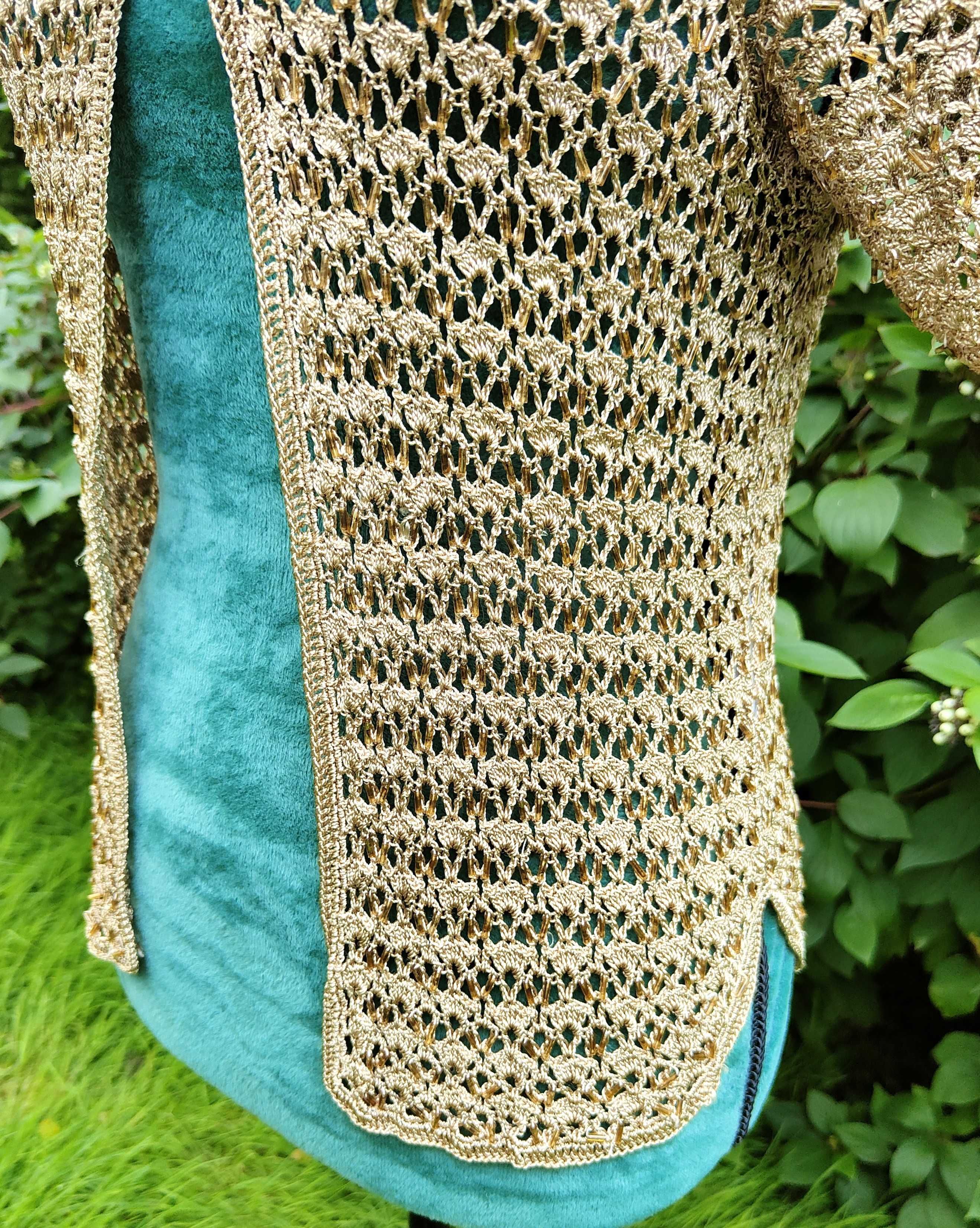 Beżowa narzutka vintage 38 M 40 L Adelsten retro boho hippie szydełko