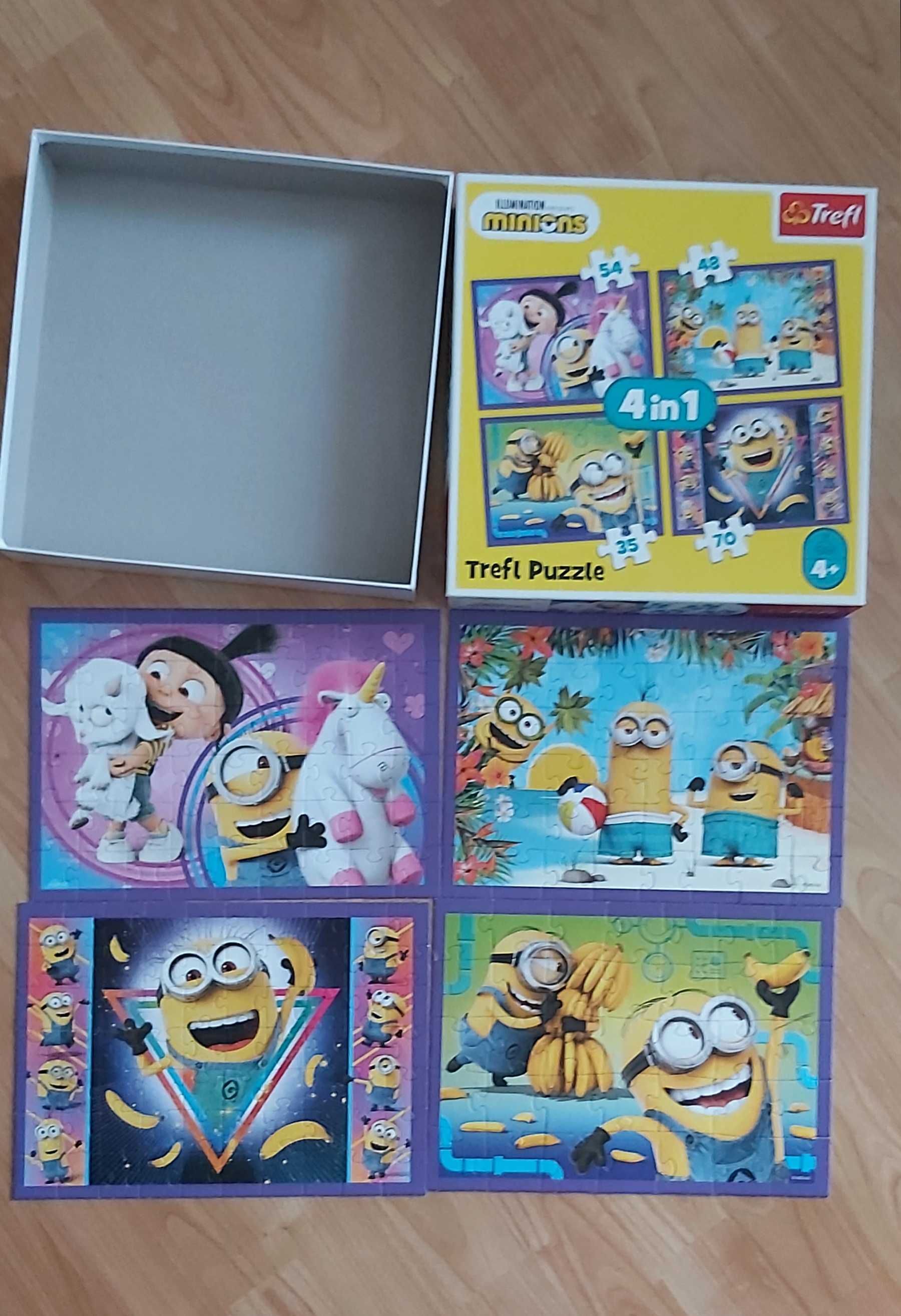 Puzzle minions 4 in 1. 35, 48, 54 i 70 elementów  super stan