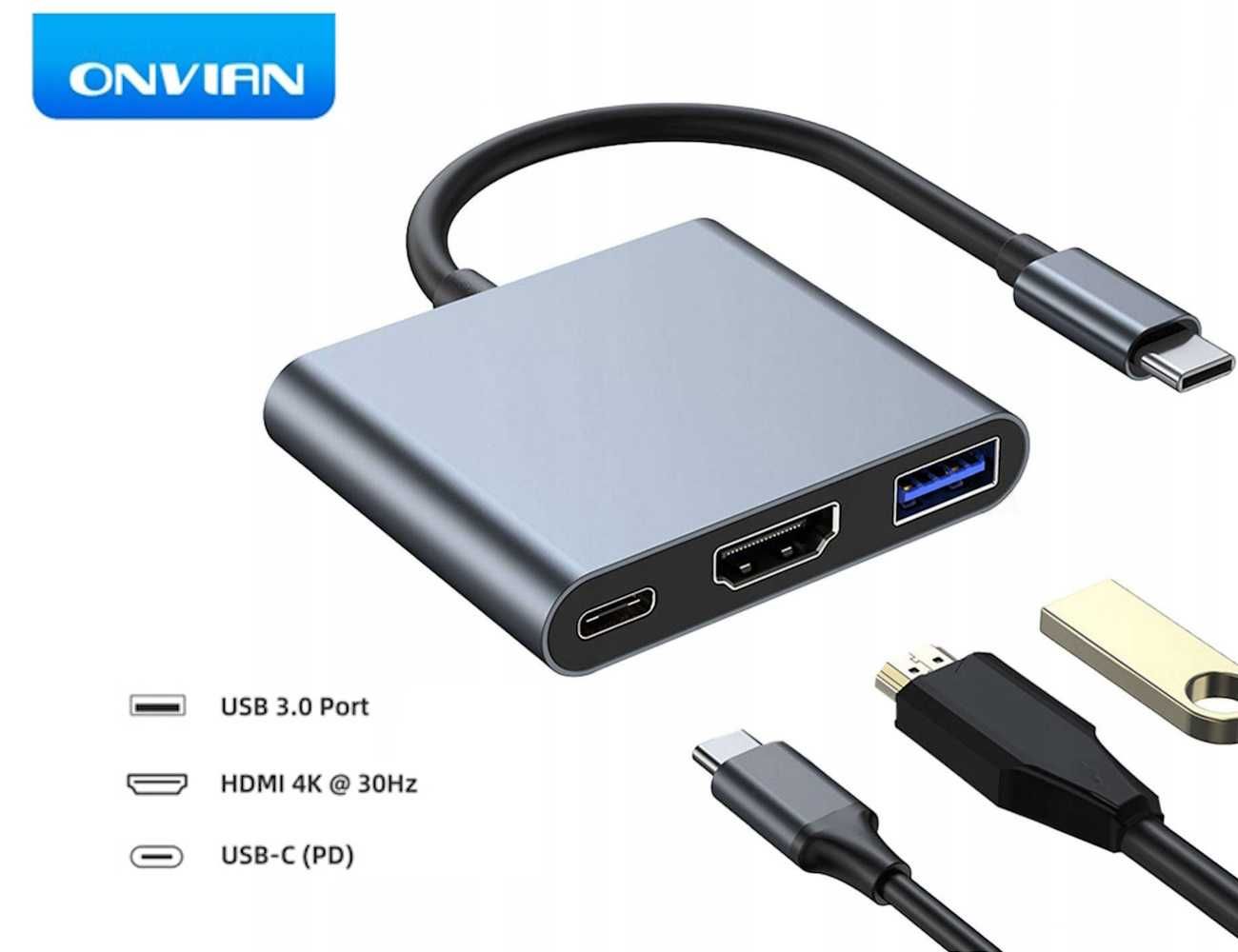 Адаптер HUB 3in1 USB-C to USB 3.0/HDMI/USB-C для Nintendo Switch