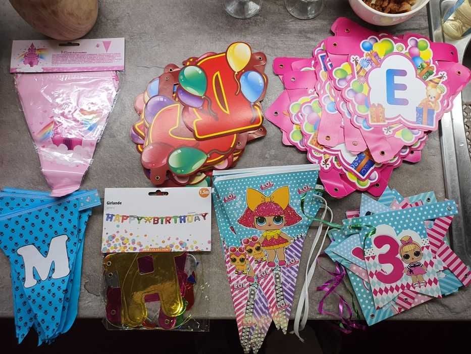 Декор для торта, гирлянда, топер,  шарики, посуда лол