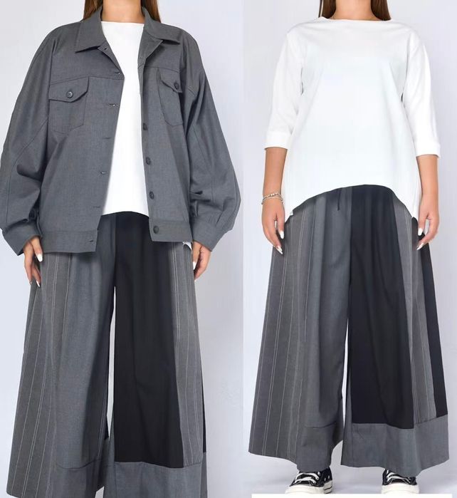 Spodnie damskie kuloty łaczone tkaniny