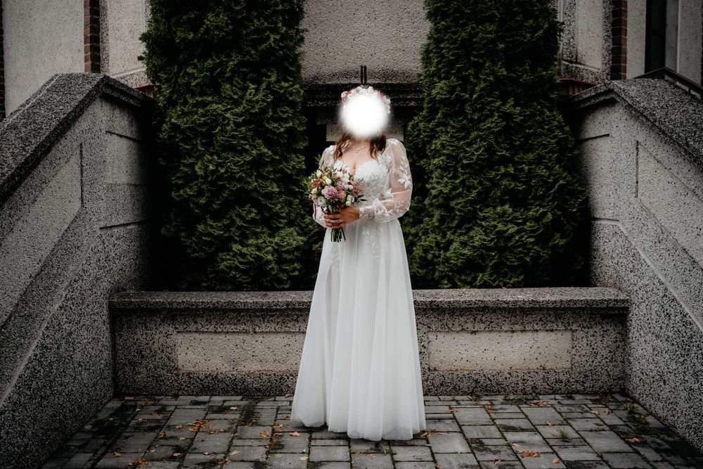 Suknia ślubna bez trenu, koronkowa, Boho