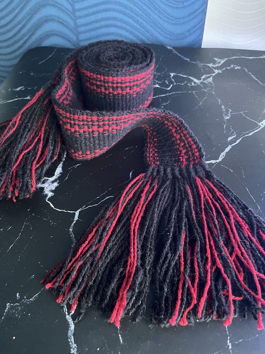 Бордовий тканий пояс напіввовна Червоний пасок крайка