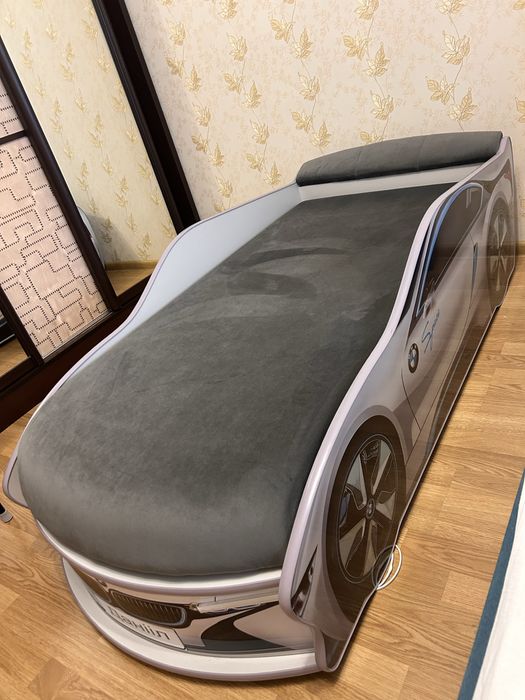 Дитяче ліжко машина БМВ Білий з матрацом