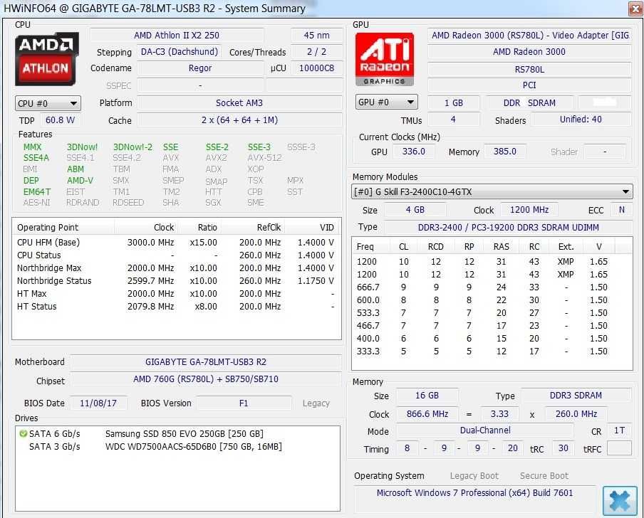 Процессор AMD Athlon II X2 250 3000MHz AM3+ AM3 AM2+ разгон до 4200Mhz