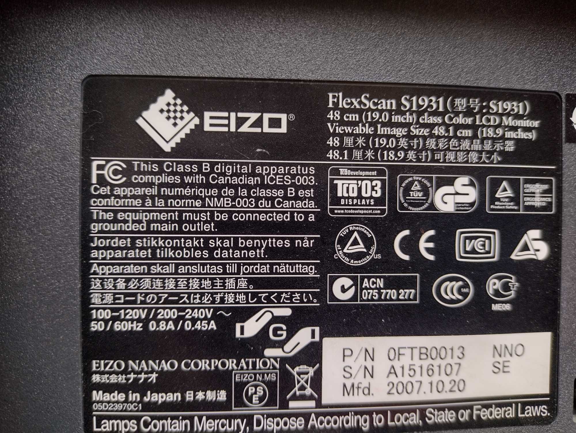 Monitor EIZO flexscsan S1931