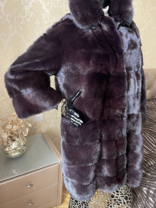 24.11 Київ примірки! Норкова шуба 85 см, капюшон 44-46, чорнильна