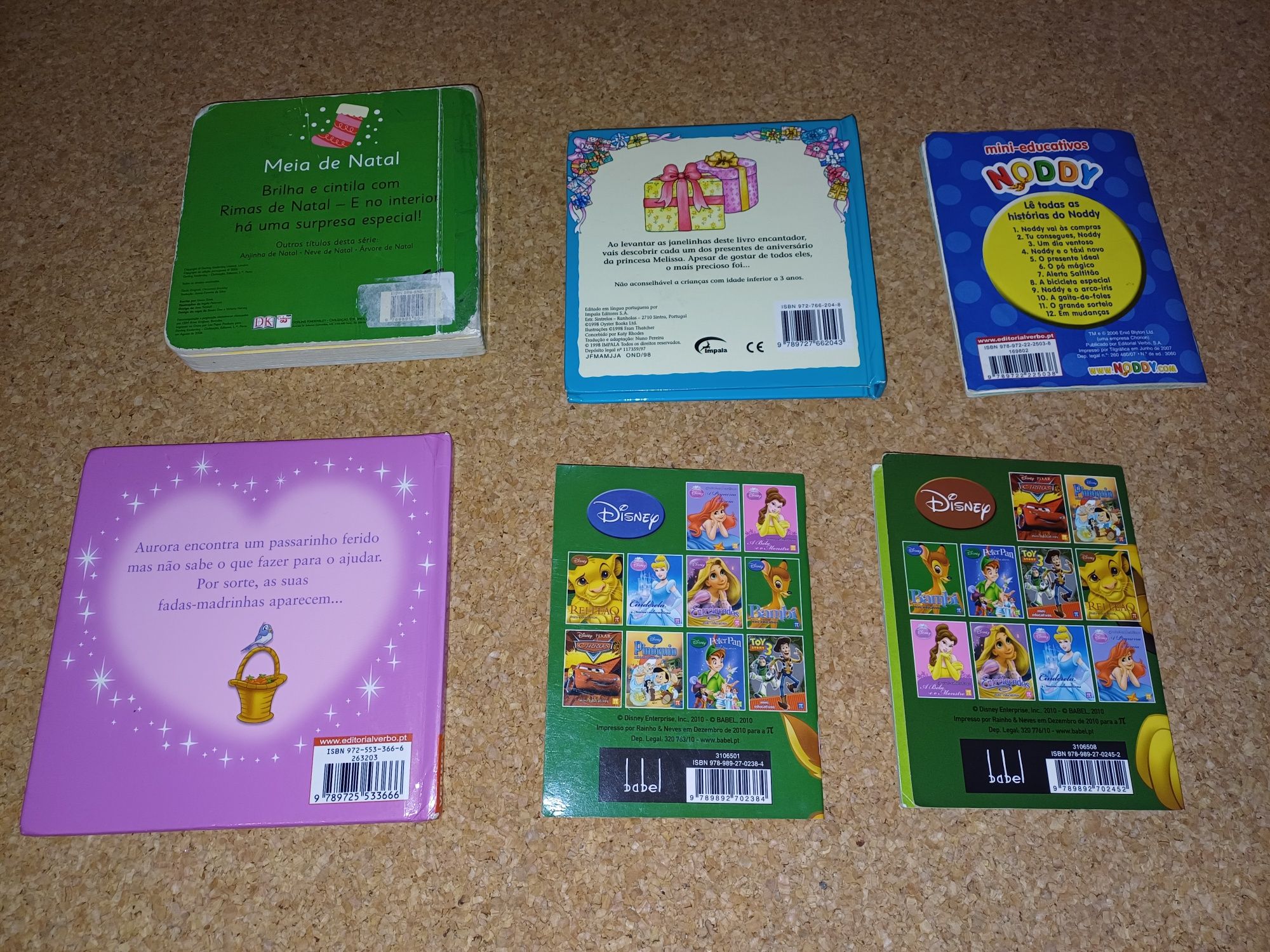 Conjunto 6 Livros de criança , Noddy, Disney, natal, princesa Aurora