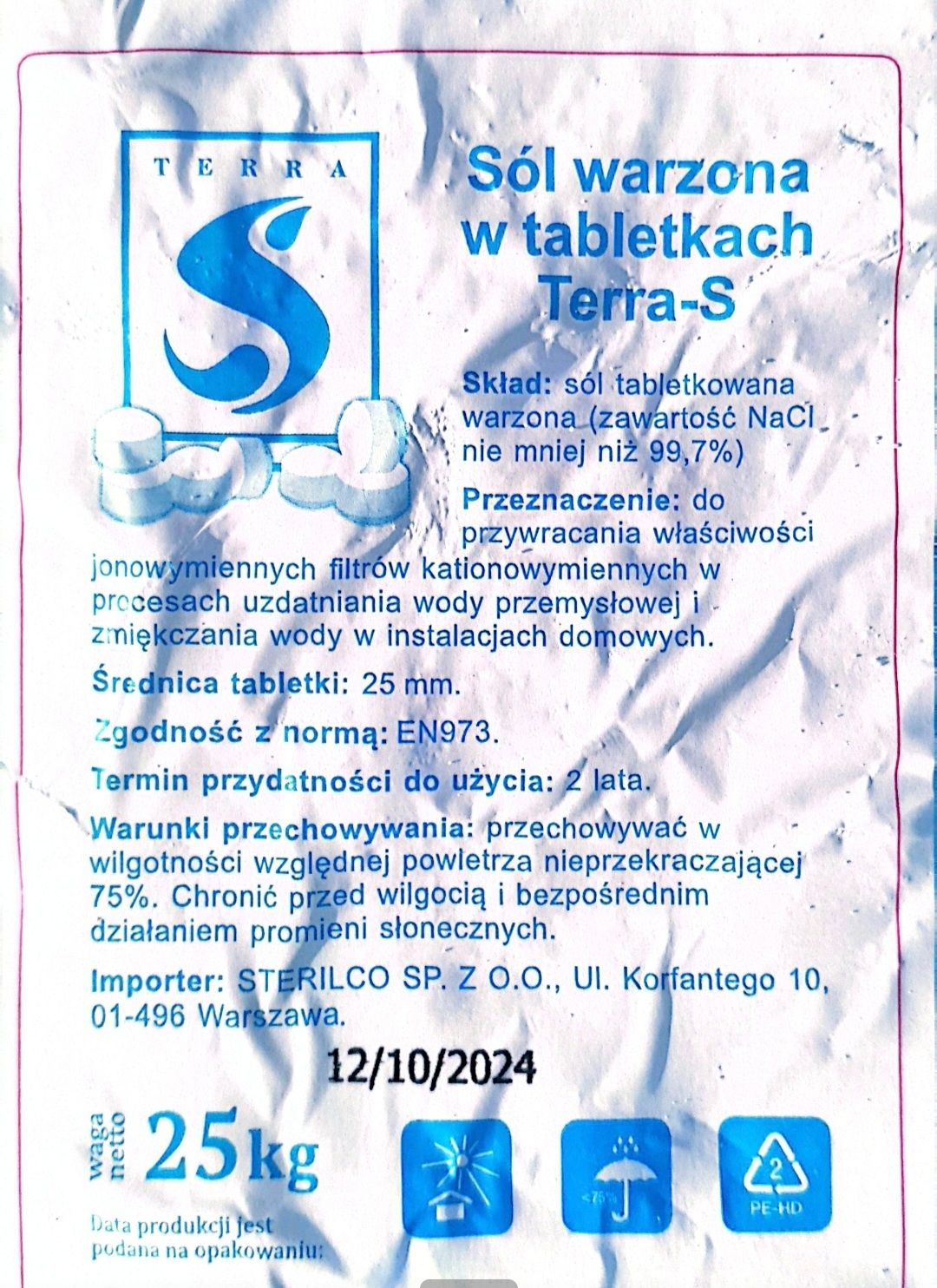 Sól workowana 25kg do systemów zmiękczania wody