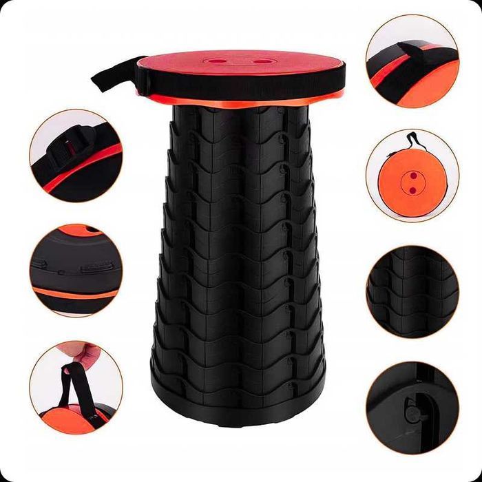 Taboret stolik okrągły rozkładany Sahido FOLD-UP STOOL RED