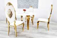 Jadalnia stół okrągły 130/160 rozkładany + 4 krzesła Gold złote