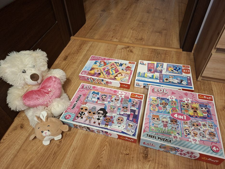 Maskotki plus zestawy puzzli Trefl