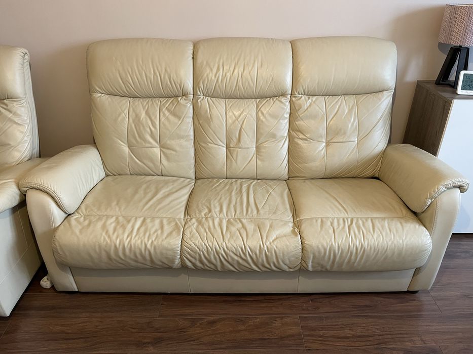 Komplet skórzany: Fotel rozkładany relax i sofa z funkcją spania