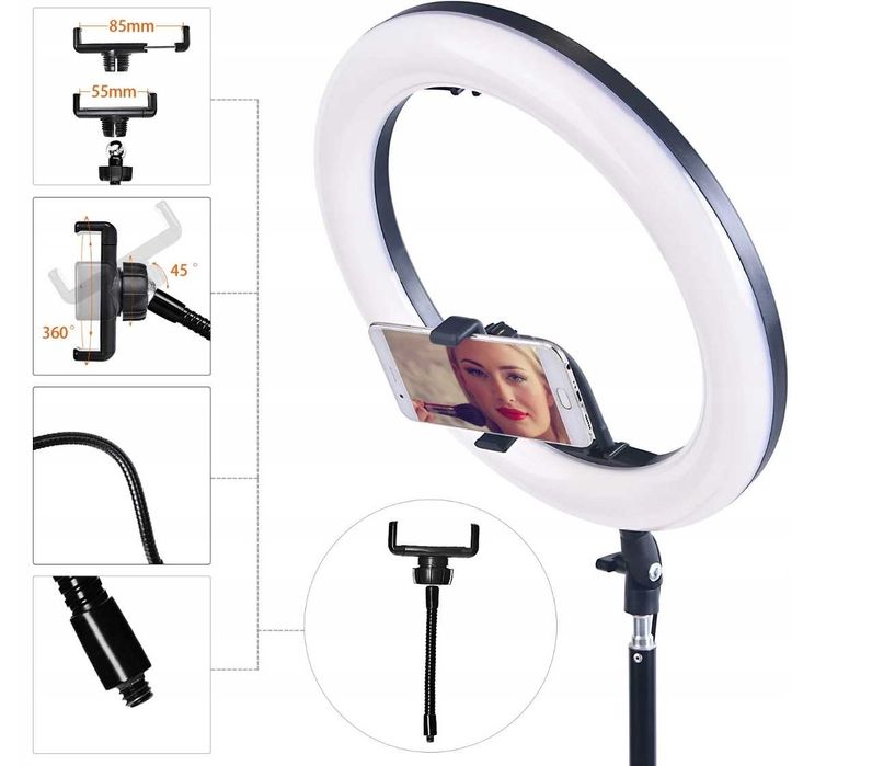 LAMPA PIERŚCIENIOWA led ring lampka selfie 3 barwy 30cm 80W statyw
