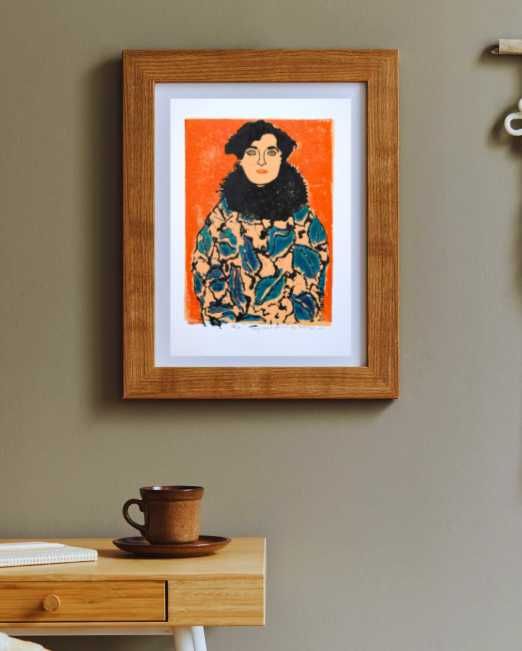 Grafika linoryt ręcznie tworzona dekoracja ścienna kobieta Klimt