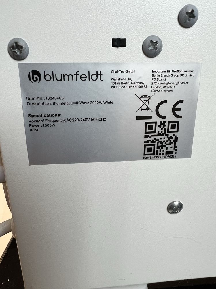 Обігрівач інфрачервоний з Німеччини Blumfeldt SwiftWave 10046463
