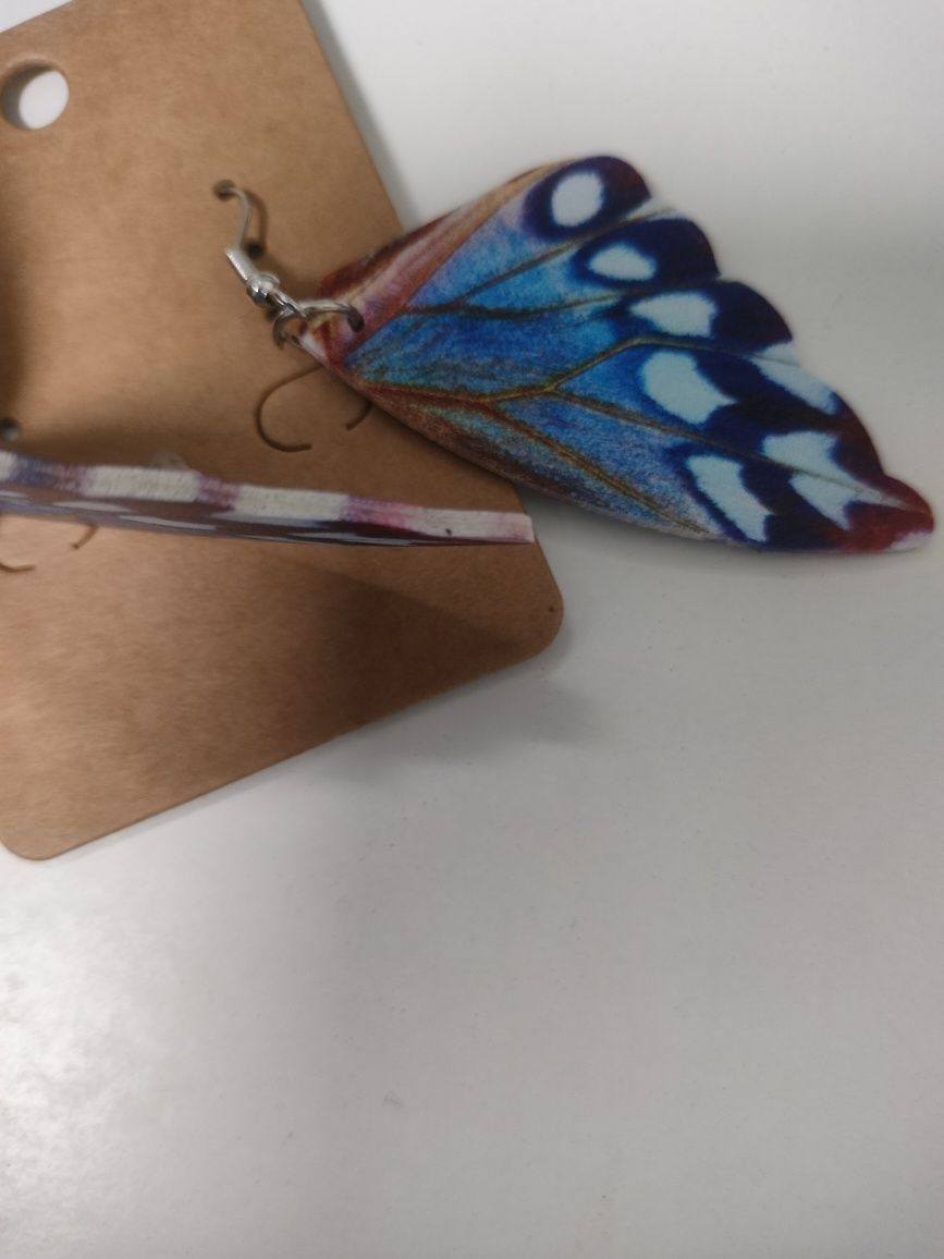 Kolczyki Motyle Nowe 6cm niebieski złoty