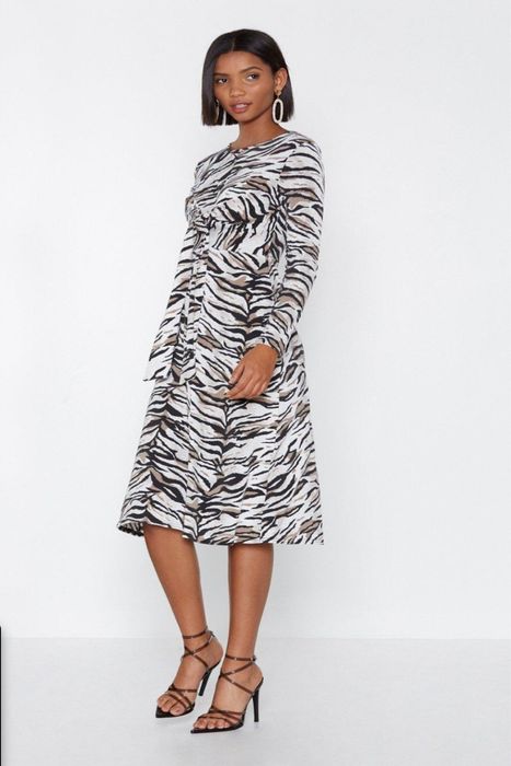 Nasty Gal extra midi Sukienka zwierzęcy wzór zebra roz. 36 _ S