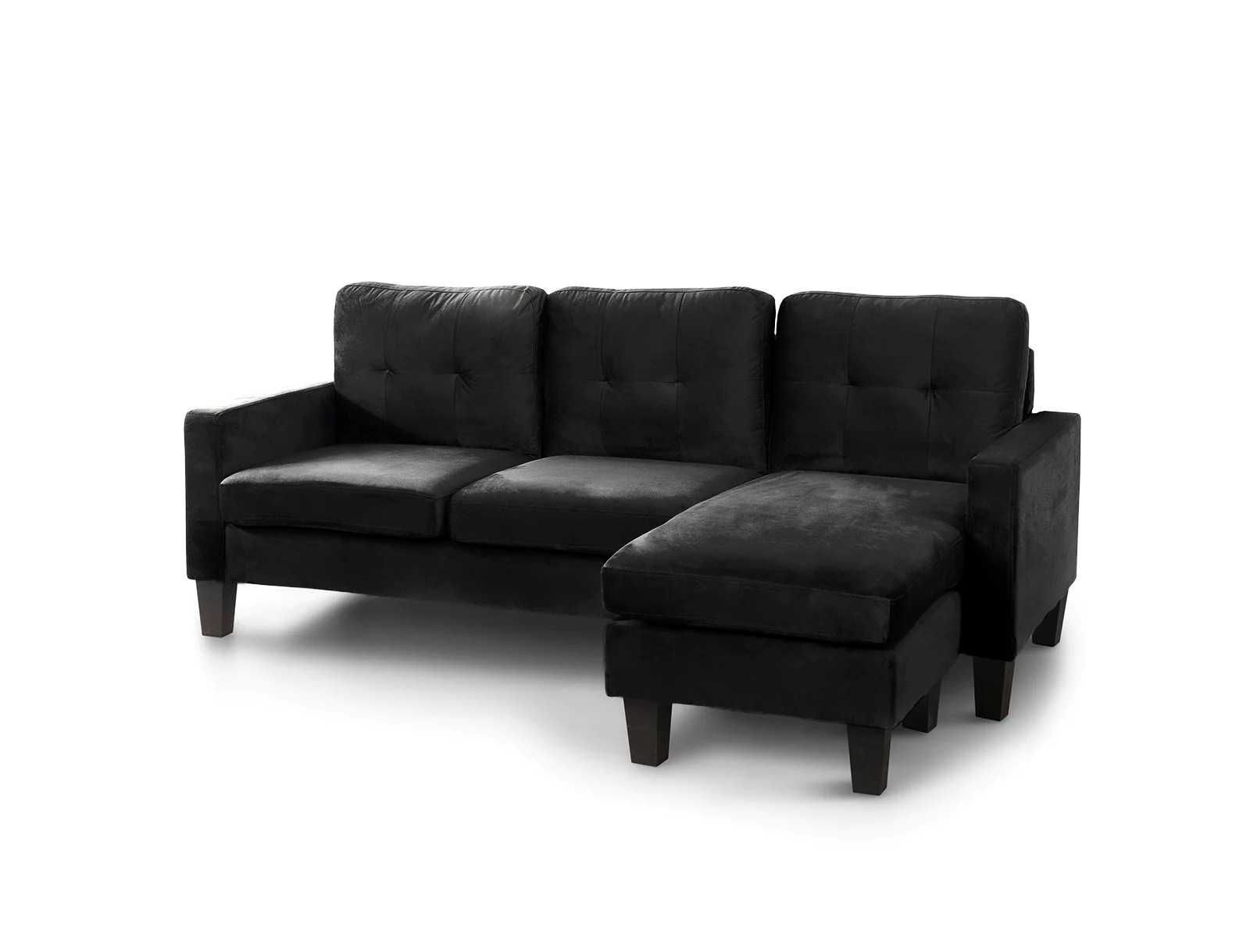 ENVÍO GRATUITO!! Sofa Chaisse-Longue Reversível Preto Veludo