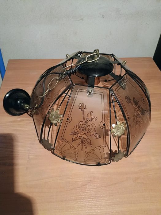 Zestaw 3 lampy plus 3 kinkiety retro metaloplastyka plus szkło