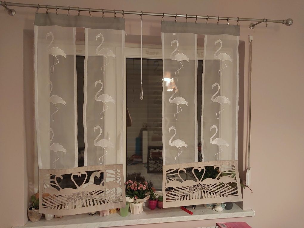 Firana panel ekran ozdoba okna 2 sztuki pokój dziecięcy flamingi