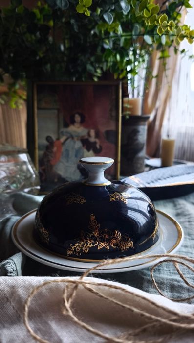 Масленка блюдо селедочница сахарница цукорниця кобальт посуда винтаж