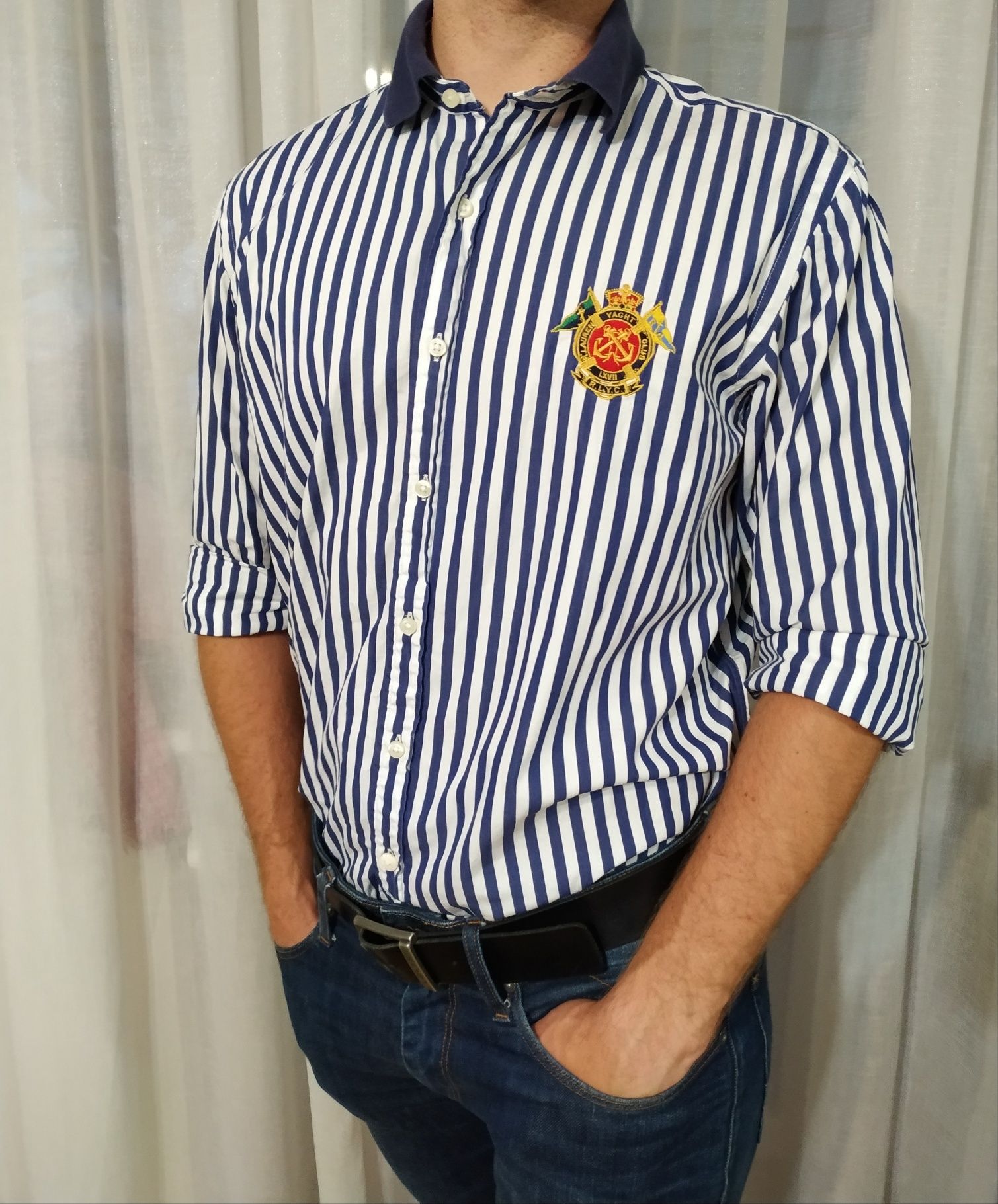Koszula męska Ralph Lauren, polo, L, paski, długi rękaw