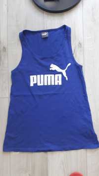 Koszulka jak nowa Puma niebieska z białym napisem, r. S
