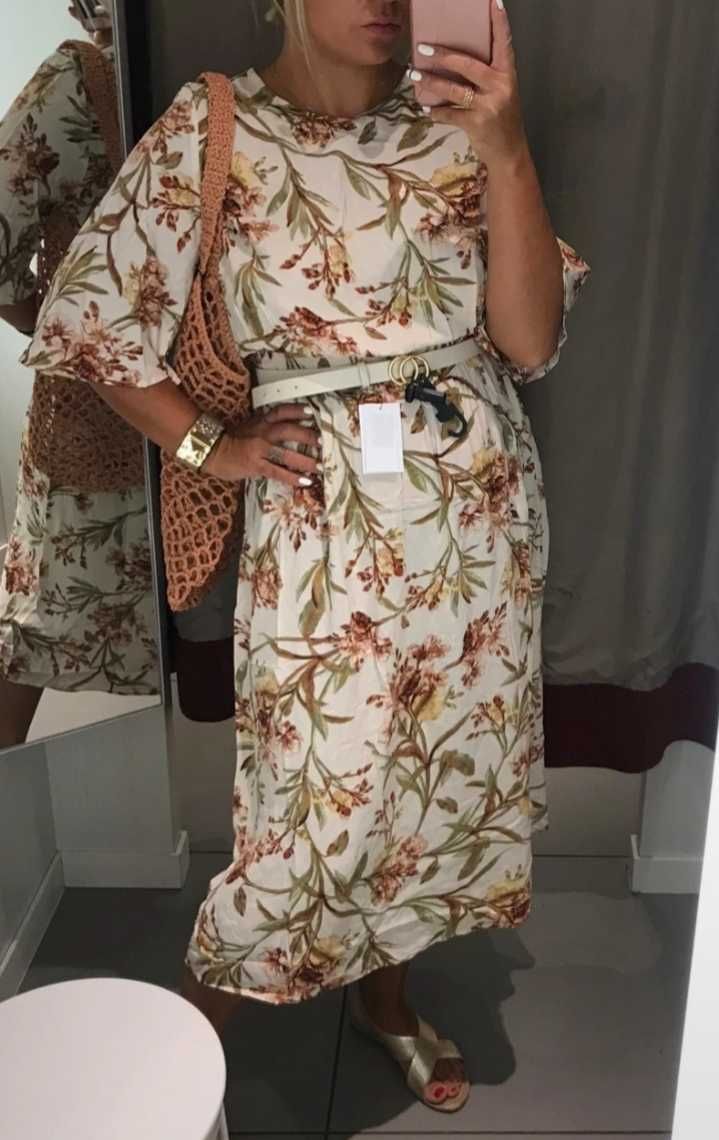 H&M sliczna sukienka midi w kwiaty floral print wiskoza M