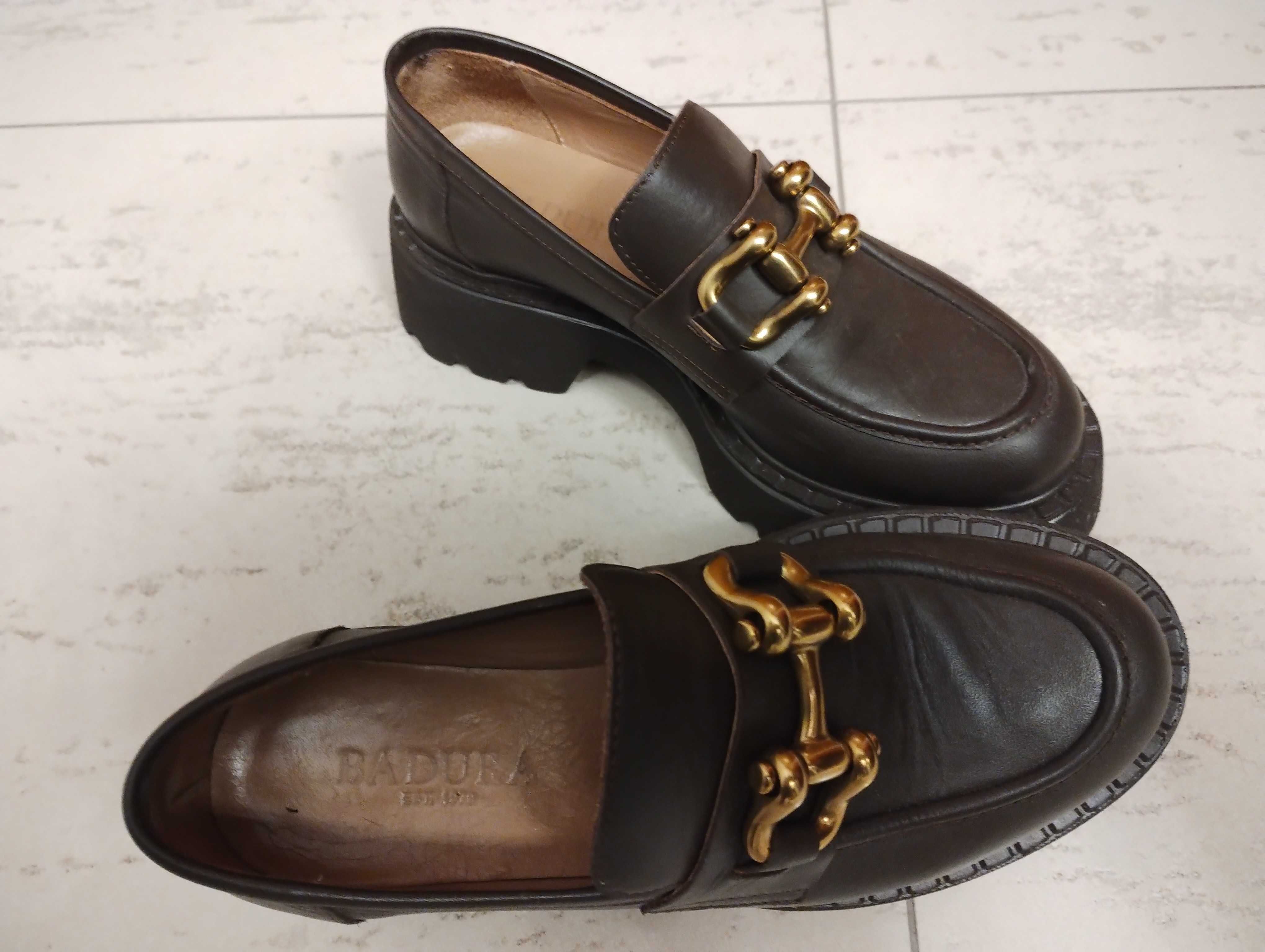 Damskie buty półbuty mokasyny brązowe
