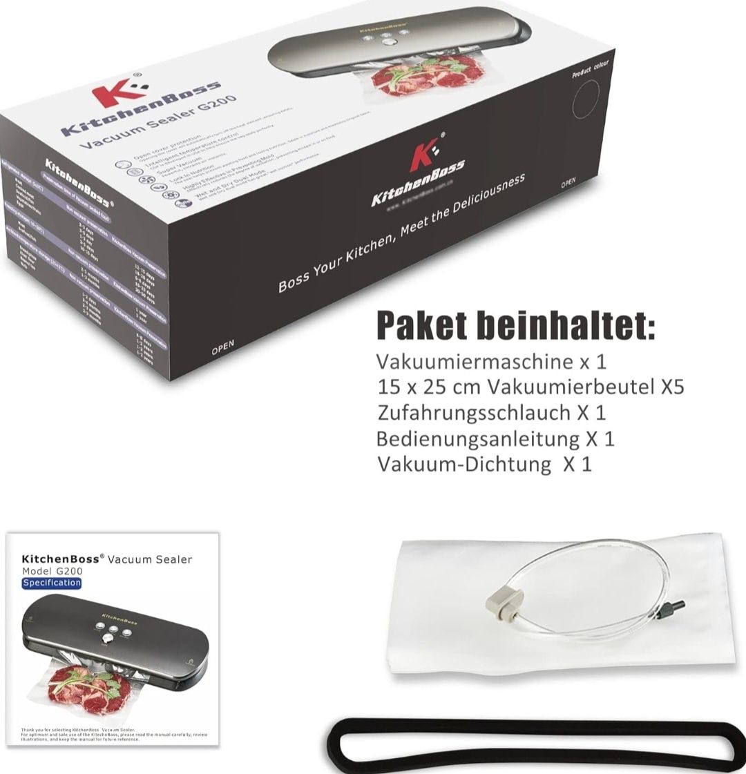 KitchenBoss Urządzenie do pakowania próżniowego 3 w 1 + 20 worków
