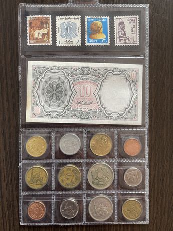 Продам колекційний набір Єгипетські марки + купюра + монети
