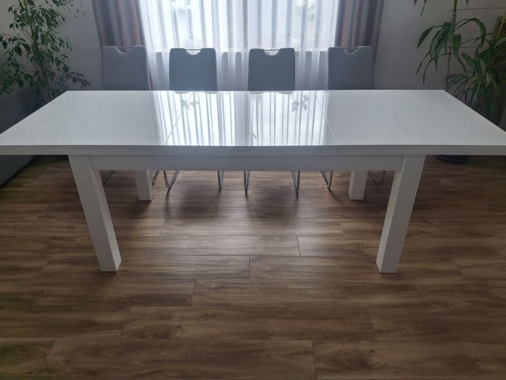 Stół rozkładany 90 x 170-250 cm biały połysk + 10 krzeseł