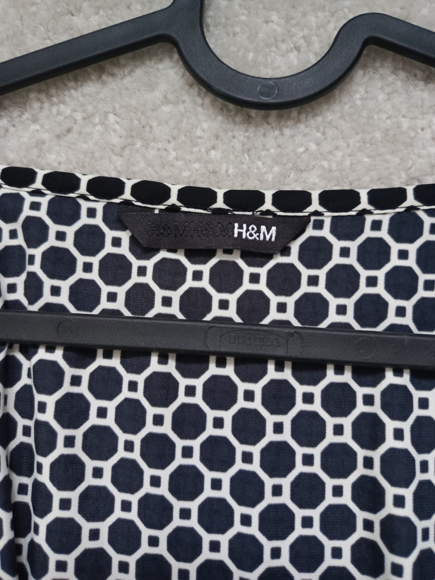 Sukienka H&M w geometryczny wzór, bufiaste rękawy, S/M/L