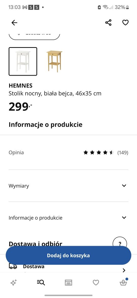 Szafka nocna ikea hemnes biala