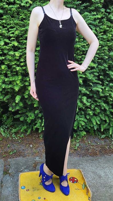 sukienka 38 M 40 L welwet aksamit maxi maksi wesele czarna studniówka