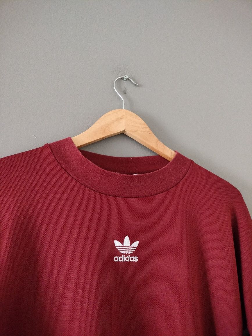 Bordowy Longsleeve Koszulka Sportowa Adidas Center Logo S