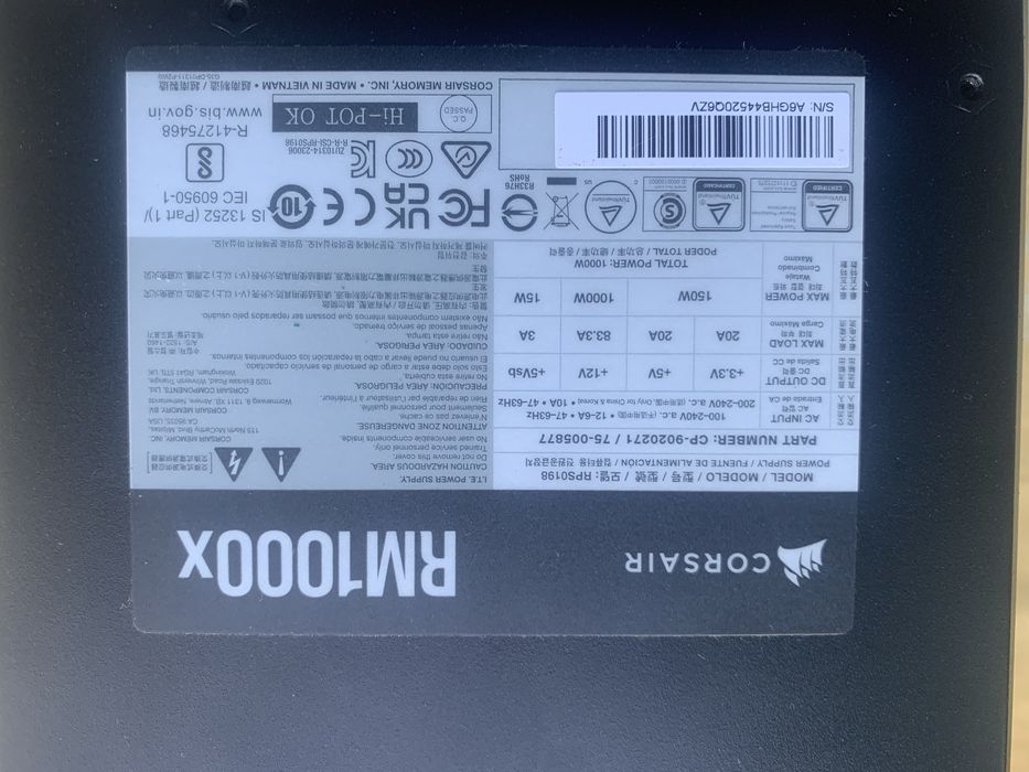 Блок живлення Corsair RM1000x ATX 3.1 (CP-9020271-EU) 1000W