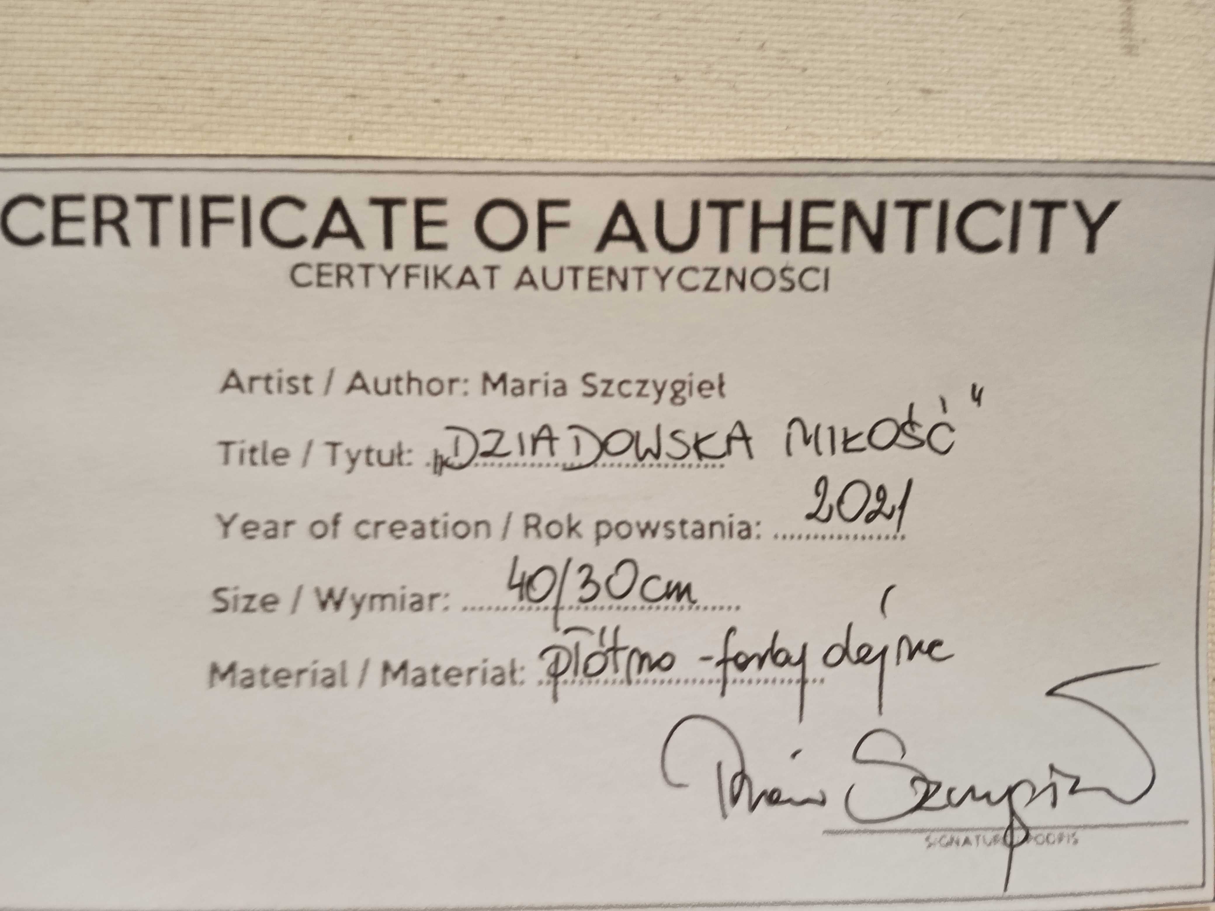 Maria Szczygieł obraz Dziadowska Miłość