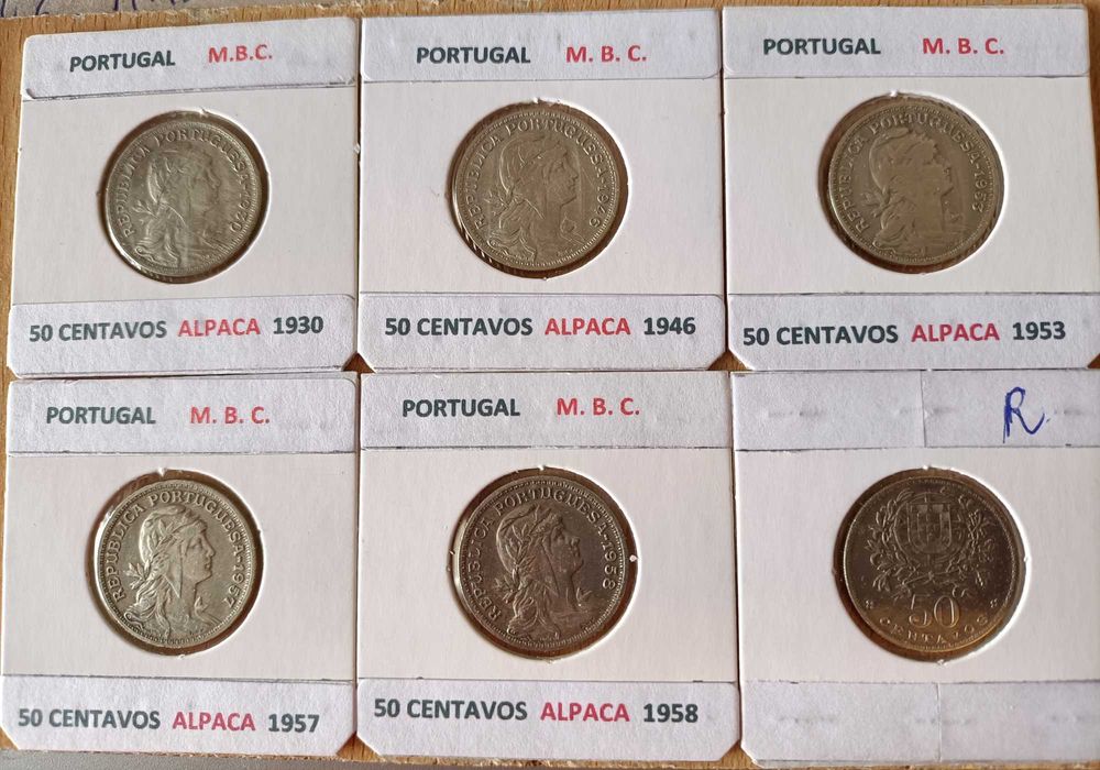 Moedas da Segunda  República Portuguesa ( 50 Centavos Alpaca )"