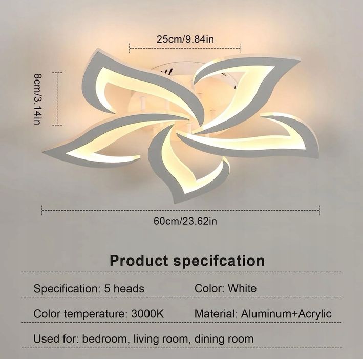Lampa Led sufitowa Loti 5 Biała w kształcie Kwiatu Lotosu 3000k