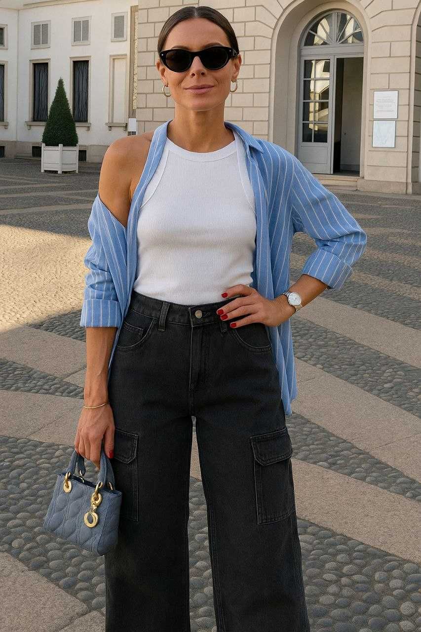 Широкие джинсы-карго вареный деним Palazzo PrettyLittleThing, р. S/M
