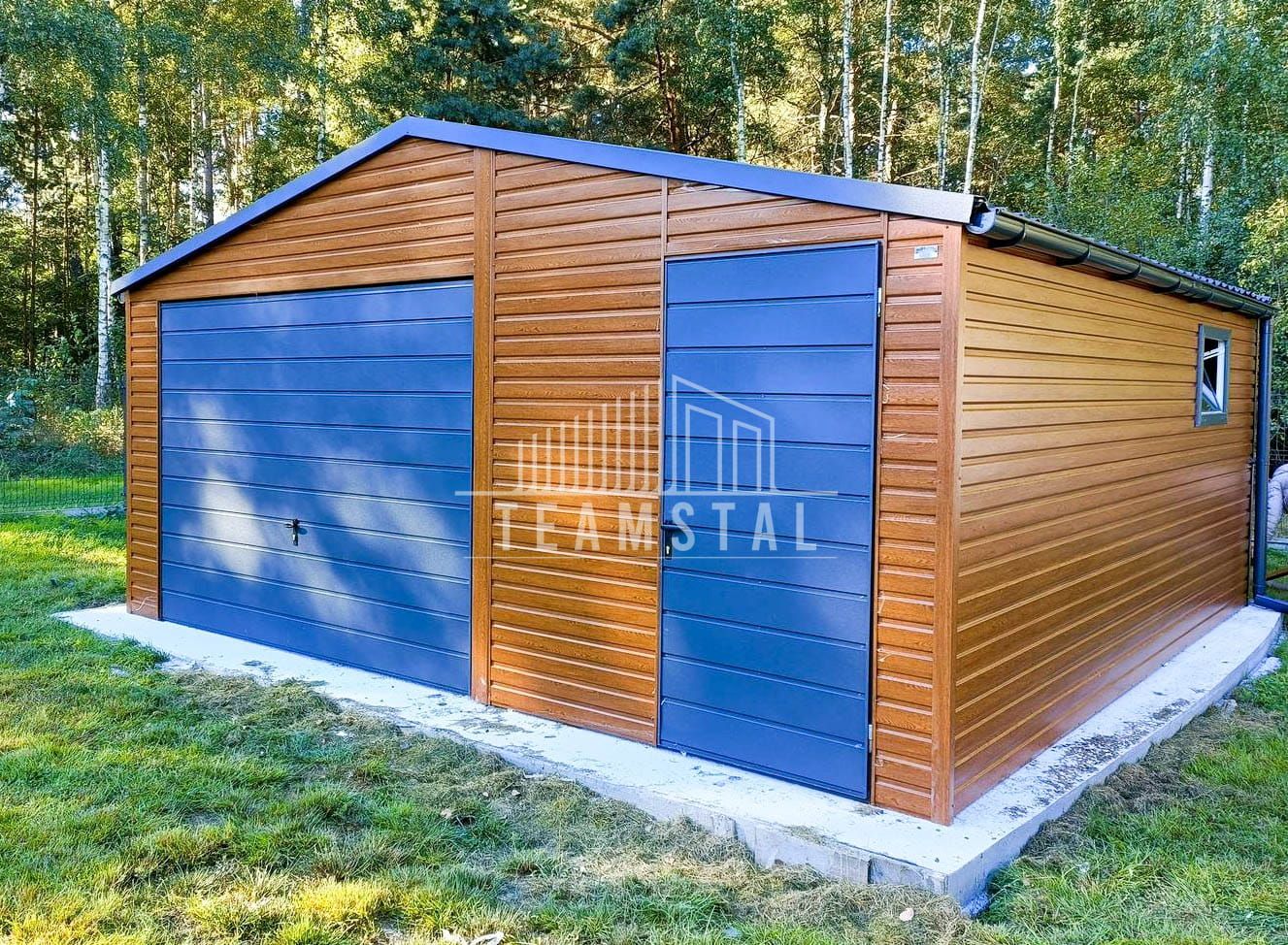 GARAŻ BLASZANY 5m x 6m Brama drzwi okno - blachodachówka TS318 5x6