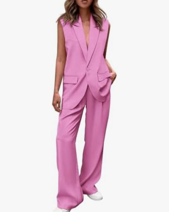 Różowy garnitur  spodnie i kamizelka