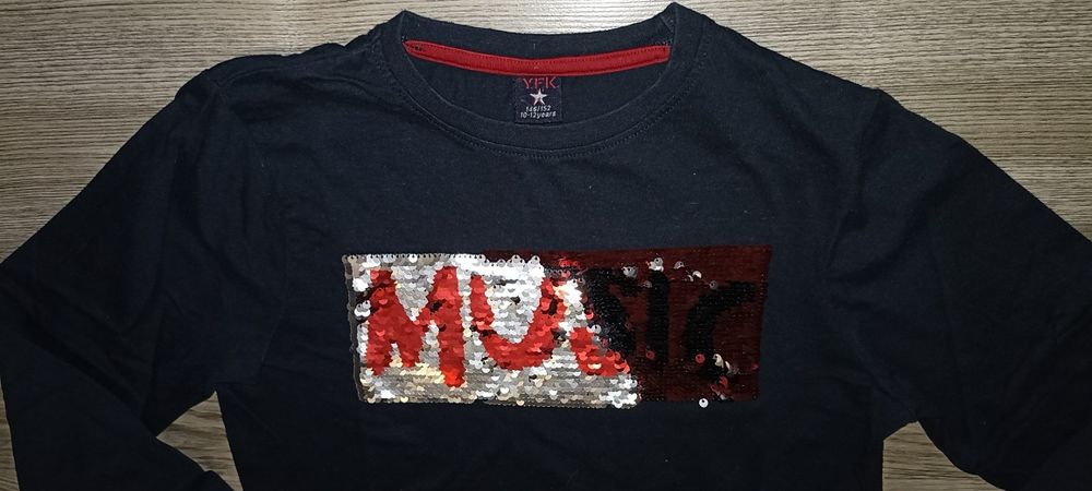 Bluzka, koszulka MUSIC cekiny roz. 146/152, 11-12 lat