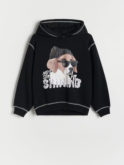 Reserved J.Nowa Bluza Dziewczęca! Pies! Czarna! Kaptur! Roz.158/164!