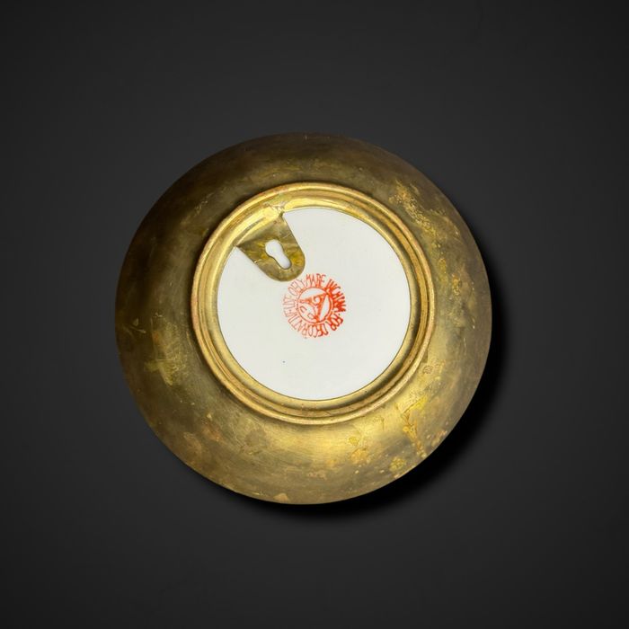 Chińska dekoracyjna miska metalowe okucie ptaki kwiaty B5/091311